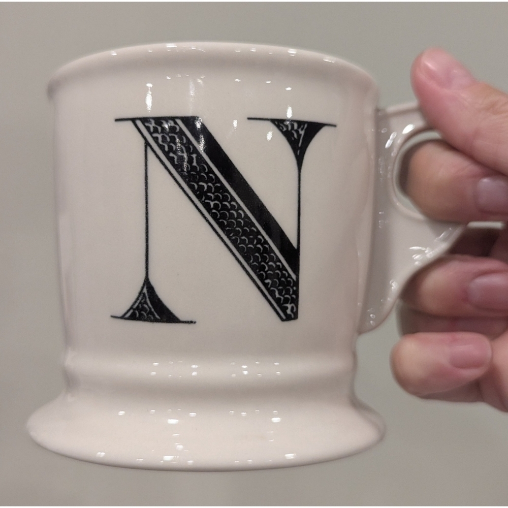 Anthropologie Monogram N Ceramic White Mug